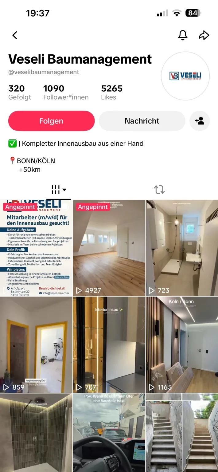 Original-Screenshot des Tiktok-Profils @veselibaumanagement
